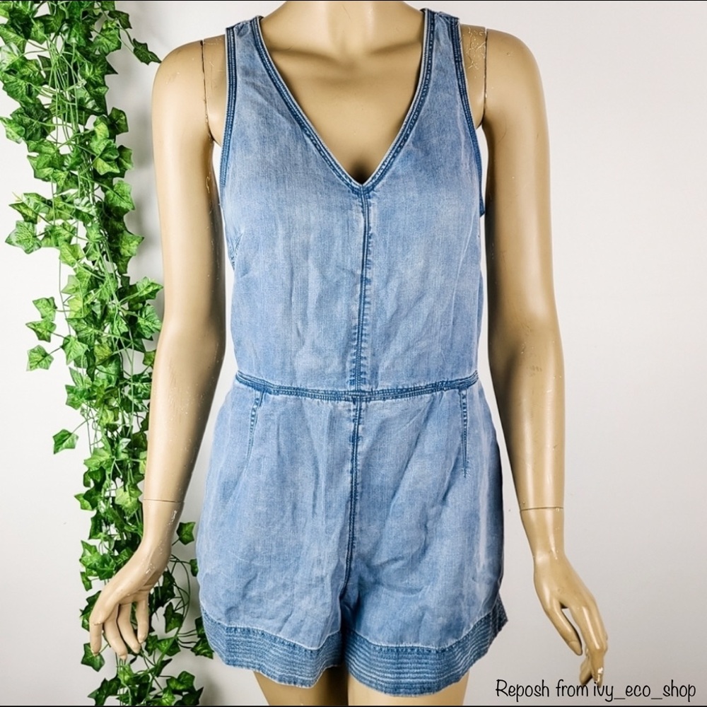 Rag & Bone Denim Romper Tie Up Small